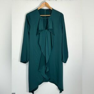 BCBGMAXAZRIA Asymmetrical Hem Ruffle Emerald Green Dress Medium